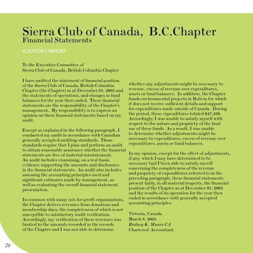 Sierra Club of Canada Annual Report 2005 B.C. Chapter