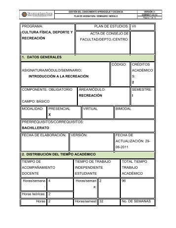 PROGRAMA: CULTURA FÃSICA, DEPORTE Y RECREACIÃN PLAN ...