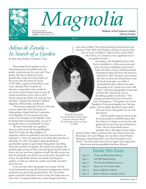 Magnolia Newsletter Fall 04 - Southern Garden History Society