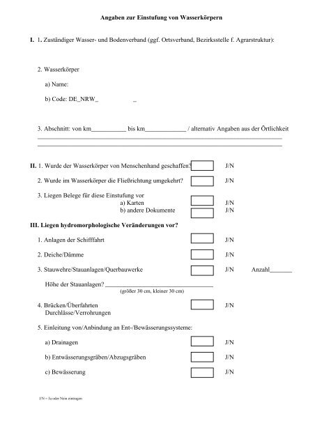 HMWB-Fragebogen der Landwirtschaft - Wassernetz NRW