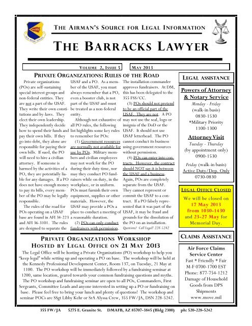 The Barracks Lawyer - Vol. 2, Issue 5 - Davis-Monthan Air Force Base