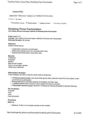 Lesson Plans | Modeling Prime Factorization Page 1 ... - WilsonSD.org