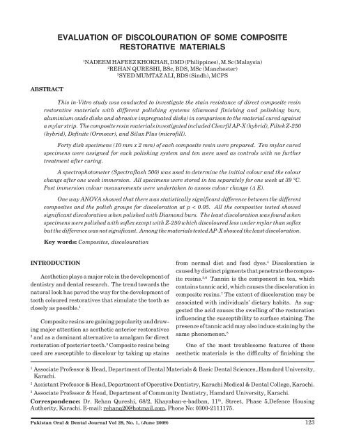 Evaluation of Discolouration of Some Composite Restorative Materials