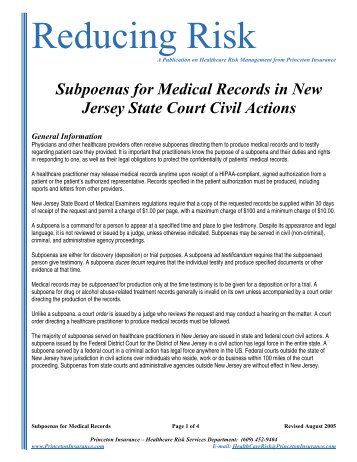 Subpoenas for Medical Records in New Jersey State Court Civil ...