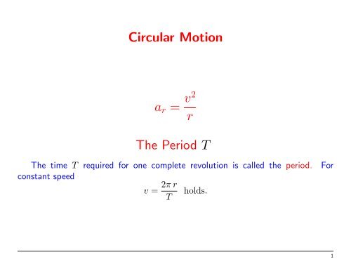 Circular Motion V R The Period T