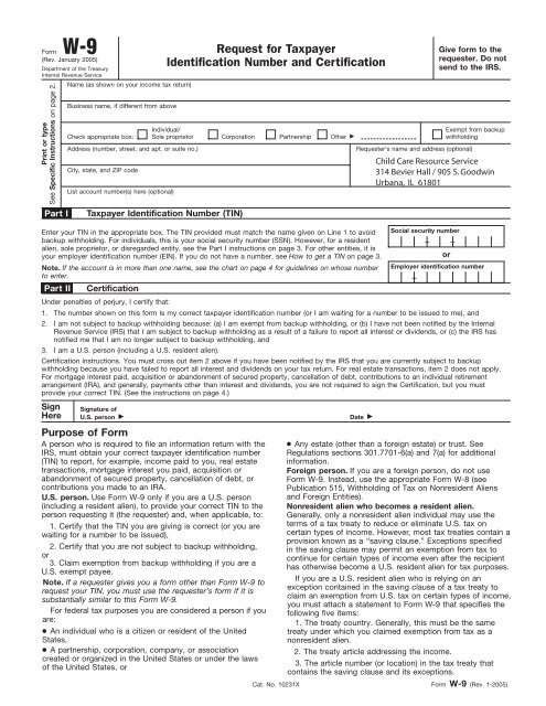 Form W-9 (Rev. January 2005) - Child Care Resource Service