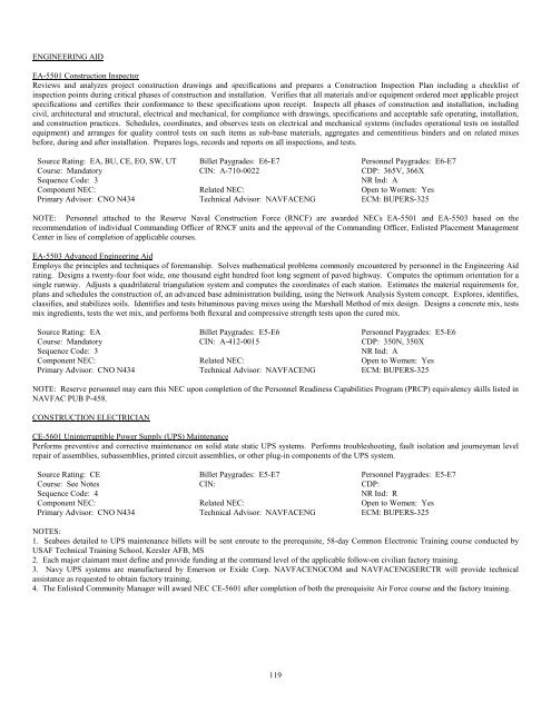 Personal Classifications ENGINEERING AID EA-5501 C