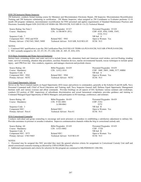Personal Classifications 9509 2M Instructor/Master
