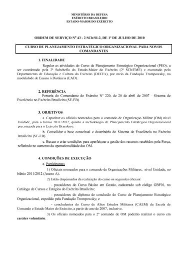 Ordem de ServiÃ§o Nr 43 - 2 SCh SI-2 - Portal de Ensino do ExÃ©rcito