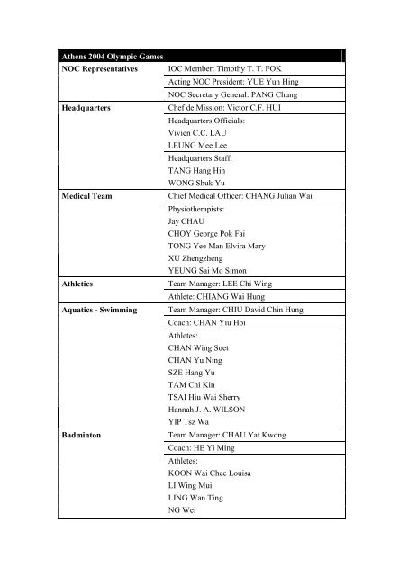 Hong Kong Delegation for Olympic Games - Sports Federation ...