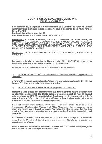 COMPTE-RENDU DU CONSEIL MUNICIPAL - Portes-lÃ¨s-Valence