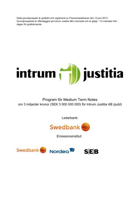 Program för Medium Term Notes - Intrum Justitia