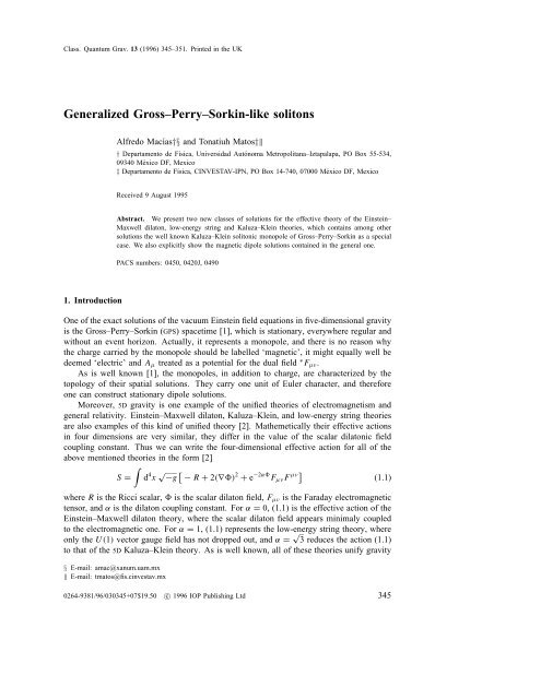 Class. Quant. Grav - Cinvestav