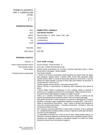 Curriculum Giambattistelli Emanuela - Comune di Faenza