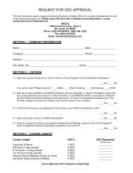 Request for CEC Approval Form - NADCA