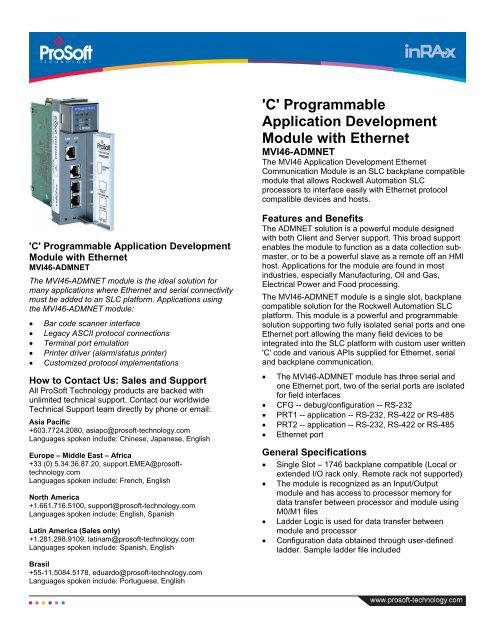 MVI46-ADMNET Datasheet - ProSoft Technology