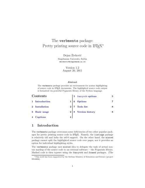 The verbments package: Pretty printing source code in LaTeX