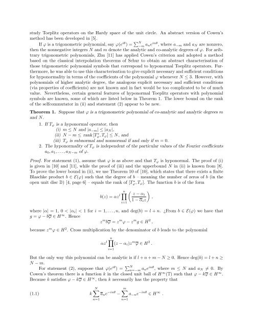 ON HYPONORMAL TOEPLITZ OPERATORS WITH POLYNOMIAL ...