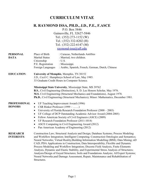 curriculum vitae - M E Rinker Sr School of Building Construction ...