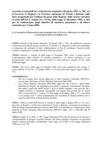 Accordo Stato-Regioni 25 marzo 2009: obiettivi prioritari