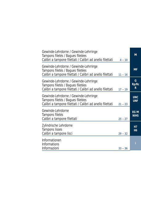 Gewinde-Lehren Jauges filetÃ©es Calibri filettati - Fraisa SA