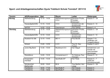 AGs und Neigungskurse im 1. Halbjahr 2011/12 - Gyula Trebitsch ...