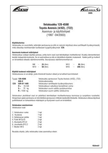 Vetokoukku 120-4590 Toyota Avensis (4/5D), (T22 ... - Ladu24.ee