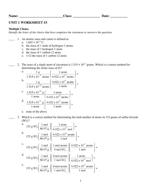 UNIT 1 WORKSHEET #3 - Portage School's Moodle