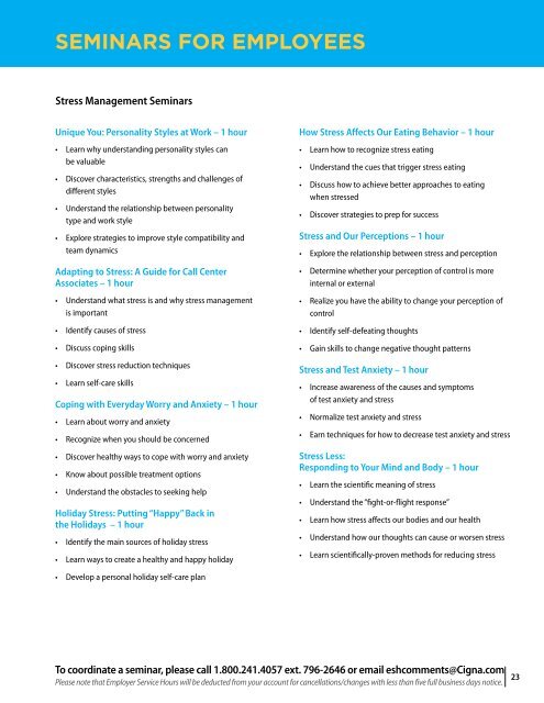 Wellness Seminars and Management Training Catalog