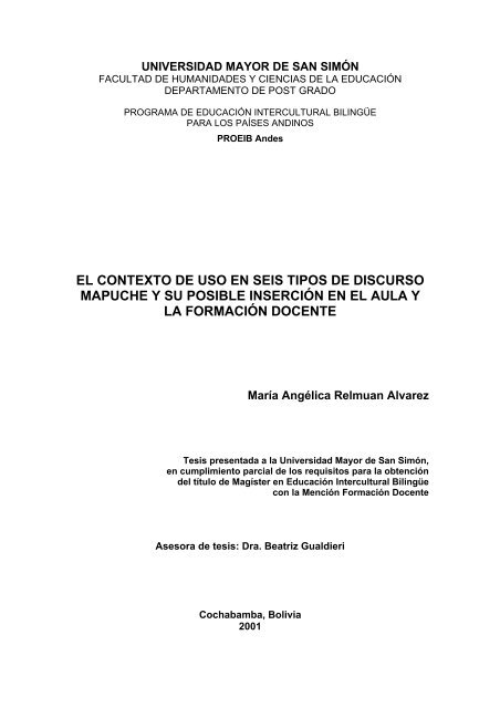 el contexto de uso en seis tipos de discurso mapuche y su posible ...