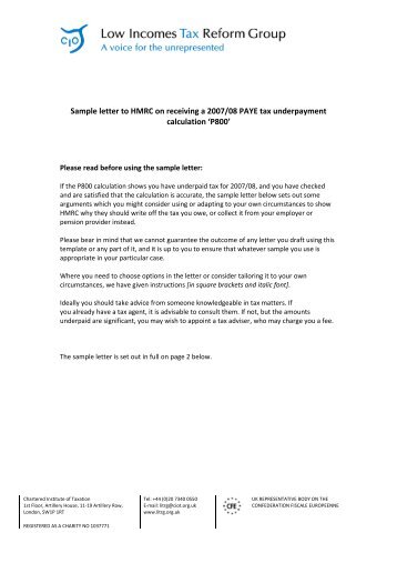 Sample letter to HMRC on receiving a 2007/08 PAYE tax ...