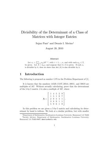 Divisibility of the Determinant of a Class of Matrices ... - MAA Sections