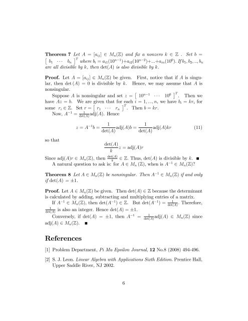 Divisibility of the Determinant of a Class of Matrices ... - MAA Sections