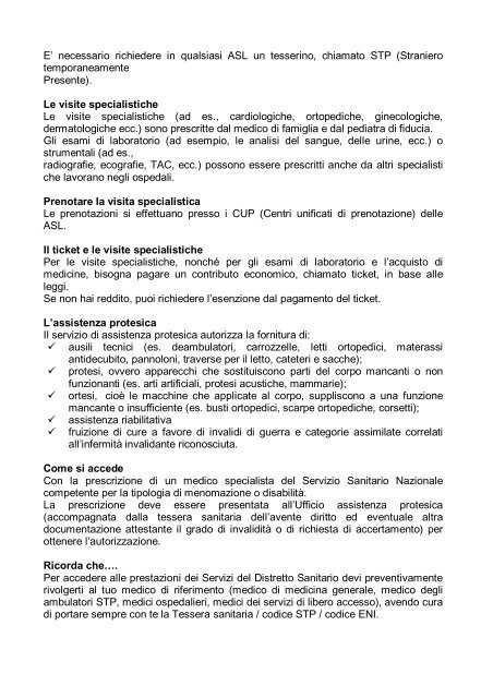 Guida pratica ai servizi sanitari e orientamento alla ... - Spazio Sociale