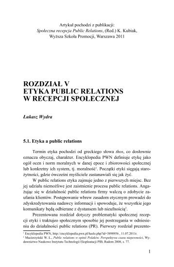 Etyka public relations w recepcji spoÅecznej - WyÅ¼sza SzkoÅa Promocji