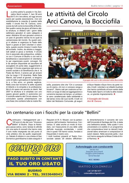 Notiziario comunale del mese dicembre 2011 - Comune di Budrio