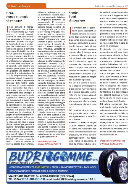 Notiziario comunale del mese dicembre 2011 - Comune di Budrio