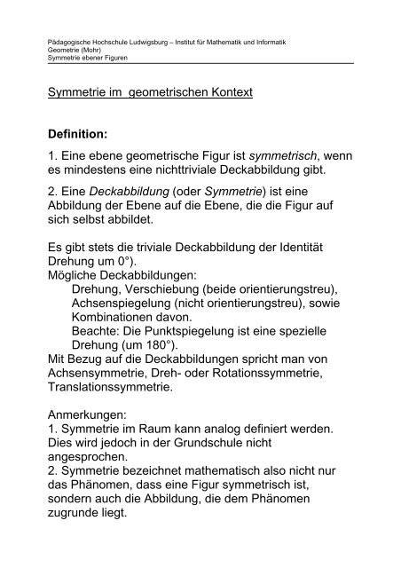 Symmetrie im geometrischen Kontext - Mohr.lehrer.belwue.de