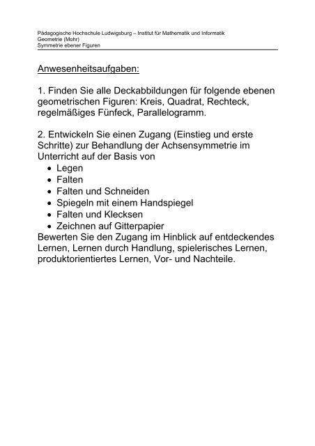 Symmetrie im geometrischen Kontext - Mohr.lehrer.belwue.de