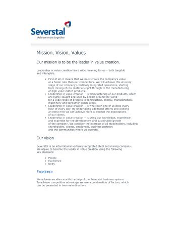 Mission, Vision, Values - Severstal