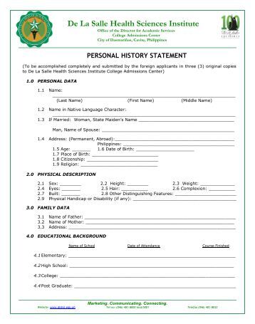 Personal history statement architecture