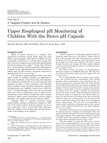 Upper Esophageal pH Monitoring of Children With the Bravo pH ...