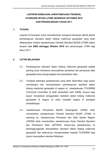 laporan kemajuan jawatankuasa kerja teknikal mengenai - Malaysia ...