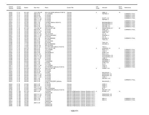 UCB Online Schedule of Classes: Search Results