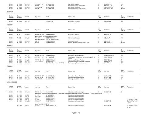 UCB Online Schedule of Classes: Search Results