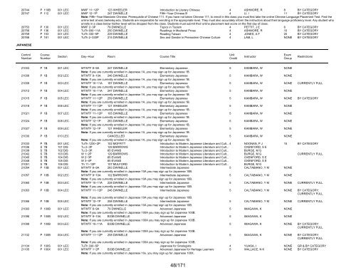 UCB Online Schedule of Classes: Search Results