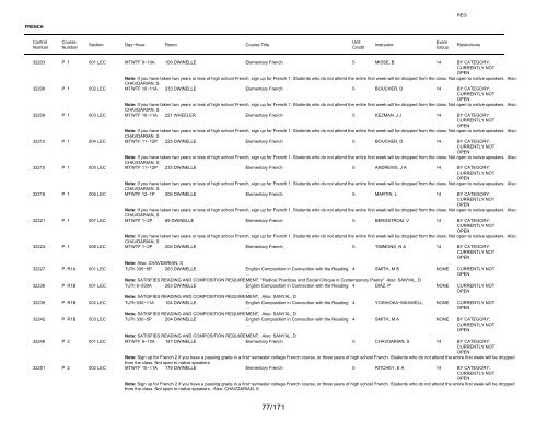 UCB Online Schedule of Classes: Search Results