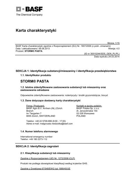 Karta charakterystyki - BASF Pest Control Solutions Polska - BASF ...