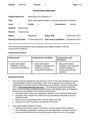 91032 Apply right-angled triangles in solving measurement ... - NZQA