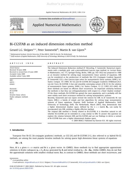 Gerard L.G. Sleijpen, Peter Sonneveld and Martin B. van Gijzen, Bi ...